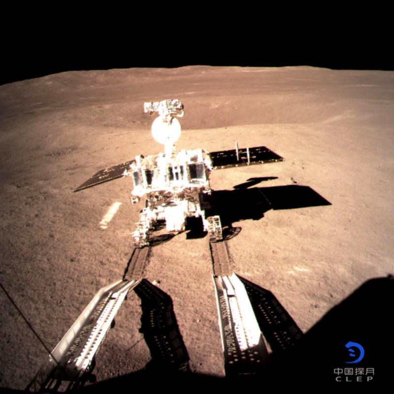 The far side of the moon taken by the Chang\'e-4 lunar probe is seen in this image provided by the China National Space Administration, Jan. 3, 2019. China\'s lunar rover, Yutu-2, or Jade Rabbit-2, left the first ever \