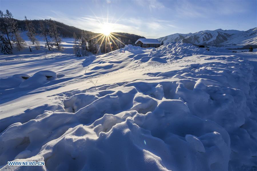 Photo taken on Jan. 2, 2019 shows snow scenery in Kanas, northwest China\'s Xinjiang Uygur Autonomous Region. Kanas scenic spot attracts lots of visitors in winter with its pure snow scenery and various entertainment. (Xinhua/Hu Huhu)