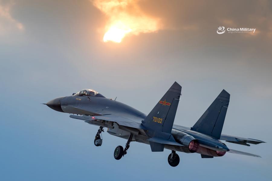 A J-11B fighter jet attached to an aviation brigade of the air force with the PLA Northern Theater Command takes off during a round-the-clock flight training exercise on January 3, 2019.  (Photo/eng.chinamil.com.cn)