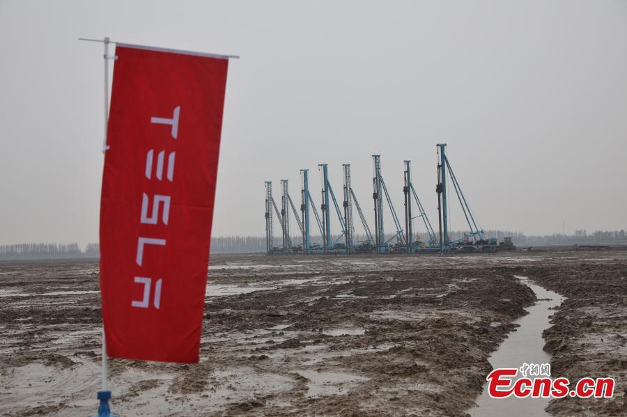 The Tesla Shanghai Gigafactory groundbreaking ceremony in Shanghai, Jan. 7, 2019. Tesla plans to begin making its Model 3 electric vehicles (EV) by year-end, a first step in localizing production in the world’s largest auto market. (Photo: China News Service/Zhang Hengwei)