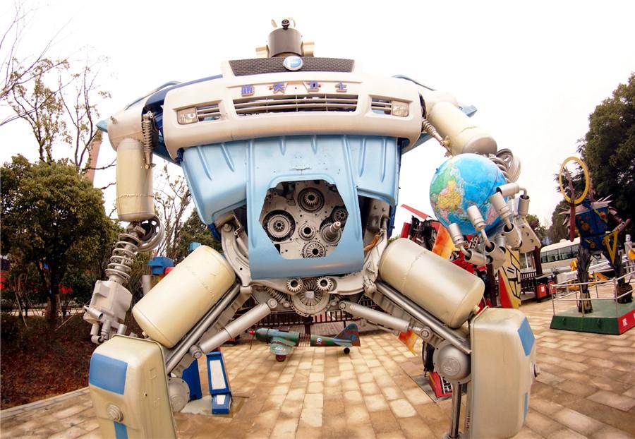 A robot sculpture is on display at an iron and steel factory in Nanchang, Jiangxi Province, Jan. 6, 2019. (Photo/chinadaily.com.cn)