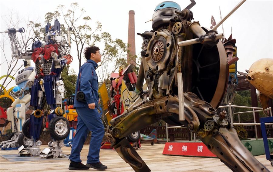 Cartoon-themed sculptures are on display at an iron and steel factory in Nanchang, Jiangxi Province, Jan. 6, 2019. (Photo/chinadaily.com.cn)