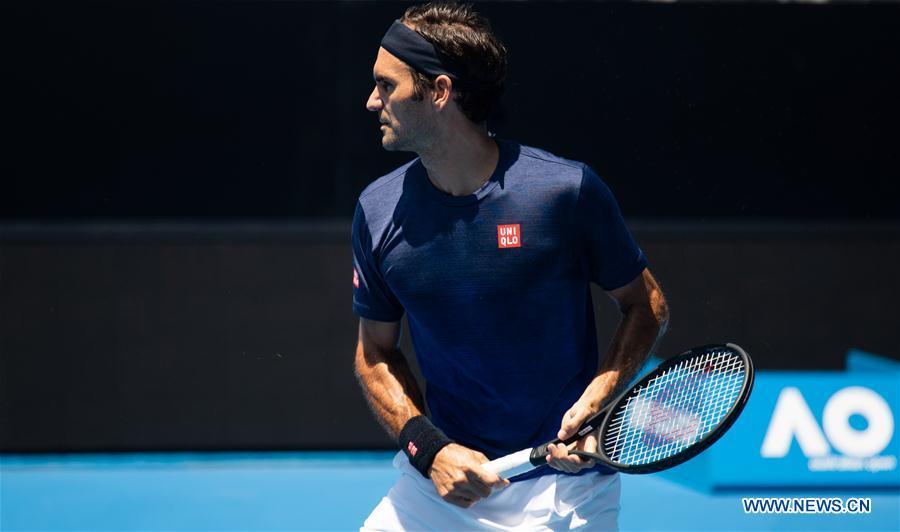 Roger Federer of Switzerland attends a training session ahead of 2019 Australian Open at Melbourne Park in Melbourne, Australia, on Jan. 8, 2019. Australian Open Tennis Tournament will take place from Jan. 14 to 27. (Xinhua/Bai Xue)