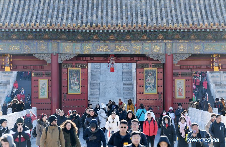 People visit the Palace Museum, also known as the Forbidden City, in Beijing, capital of China, Jan. 8, 2019. The Palace Museum presents exhibition of \