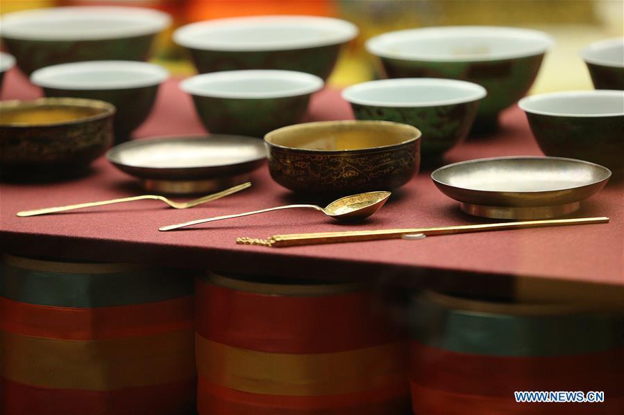 Exhibits are displayed at the Palace Museum, also known as the Forbidden City, in Beijing, capital of China, Jan. 8, 2019. The Palace Museum presents exhibition of \