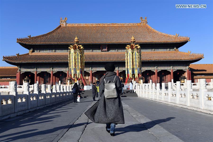 <?php echo strip_tags(addslashes(Longevity lanterns are installed before the Qianqing Gong, or the Palace of Heavenly Purity, at the Palace Museum, also known as the Forbidden City, in Beijing, capital of China, Jan. 21, 2019. The traditional lanterns recovered by the Palace Museum in accordance with historical archives from the Qing Dynasty (1644-1911) are opened to the public Monday, as a part of the exhibition of 