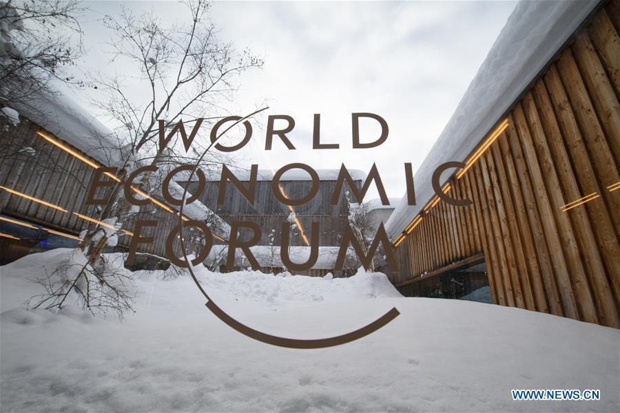 Photo taken on Jan. 21, 2019 shows the logo of the World Economic Forum (WEF) in Davos, Switzerland. The WEF Annual Meeting will kick off in Davos on Tuesday. (Xinhua/Xu Jinquan)