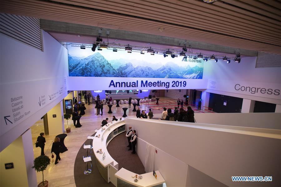 <?php echo strip_tags(addslashes(Workers prepare for the upcoming 49th Annual Meeting of the World Economic Forum (WEF) in Davos, Switzerland, Jan. 21, 2019. The WEF Annual Meeting will kick off in Davos on Tuesday. (Xinhua/Xu Jinquan))) ?>