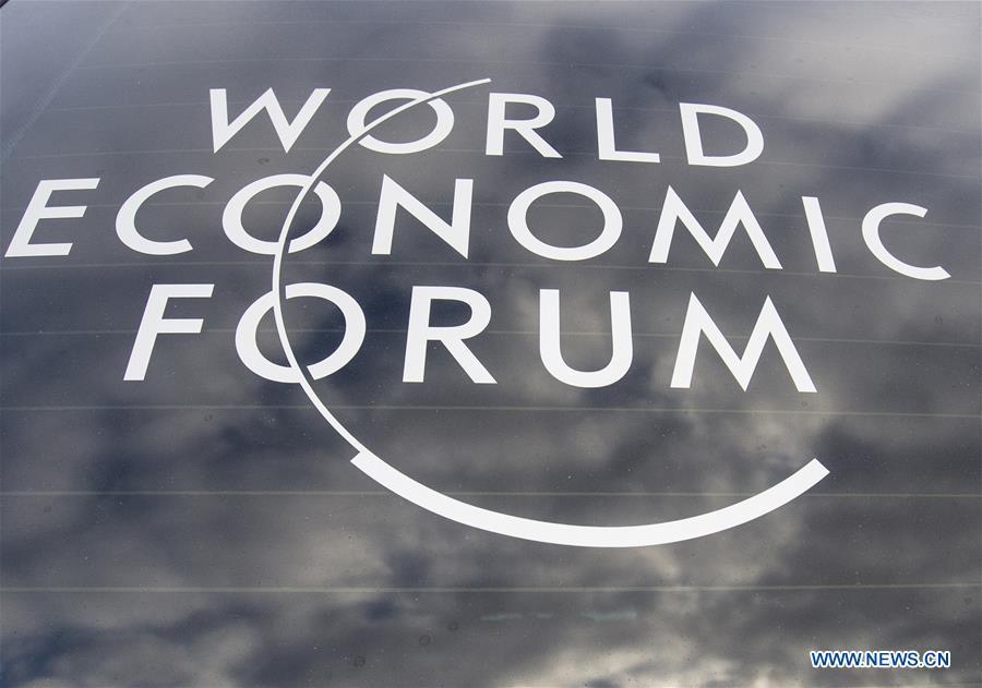 Photo taken on Jan. 21, 2019 shows the logo of the World Economic Forum (WEF) in Davos, Switzerland. The WEF Annual Meeting will kick off in Davos on Tuesday. (Xinhua/Xu Jinquan)