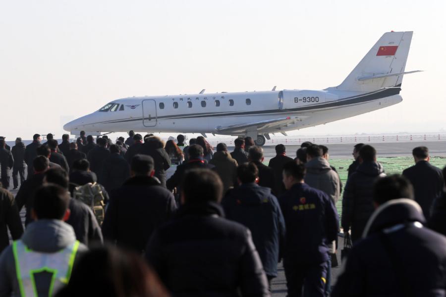 The first test flight lands at Beijing Daxing International Airport, Jan. 22, 2019.   (Photo/chinadaily.com.cn)