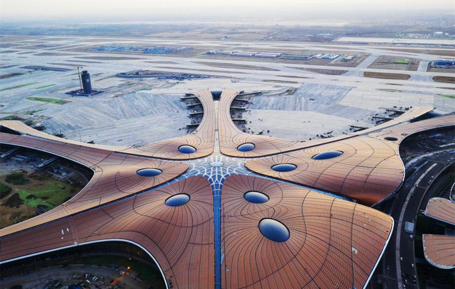Photos taken on January 21, 2019, show the Beijing Daxing International Airport under construction in Beijing. The facade decoration project is finished, while the interior decoration is 80 percent complete. The new airport is scheduled to begin operation on September 30, 2019. (Photo: Cui Meng/GT)