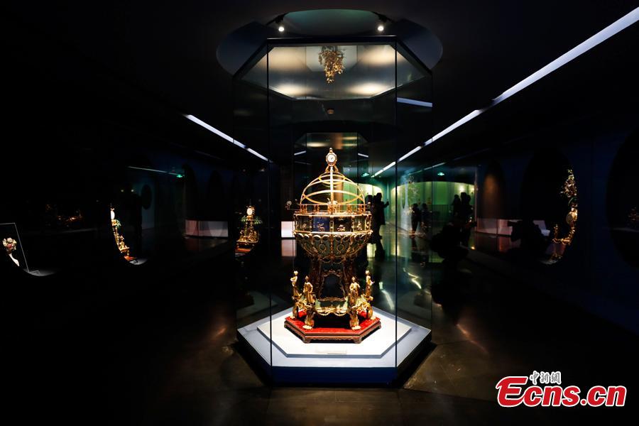 A new exhibition at the Gallery of Clocks in the Palace Museum, Jan. 28, 2019. The gallery is home to the museum’s collection of 82 clocks and timepieces, including 61 from abroad. Of the pieces, 20 are on display to the public for the first time. (Photo: China News Service/Du Yang)