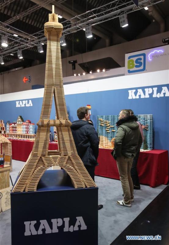 Photo taken on Jan. 30, 2019 shows a view of the booth of Kapla in the Spielwarenmesse exhibition in Nuremberg, Germany. Spielwarenmesse, a leading international fair for toys, hobbies and leisure, kicked off in Nuremberg on Wednesday. Around 2,900 manufacturers from all over the world gathered at the annual trade fair, which will last until Feb. 3 and is expected to attract 71,000 visitors from over 125 nations and regions. (Xinhua/Shan Yuqi)