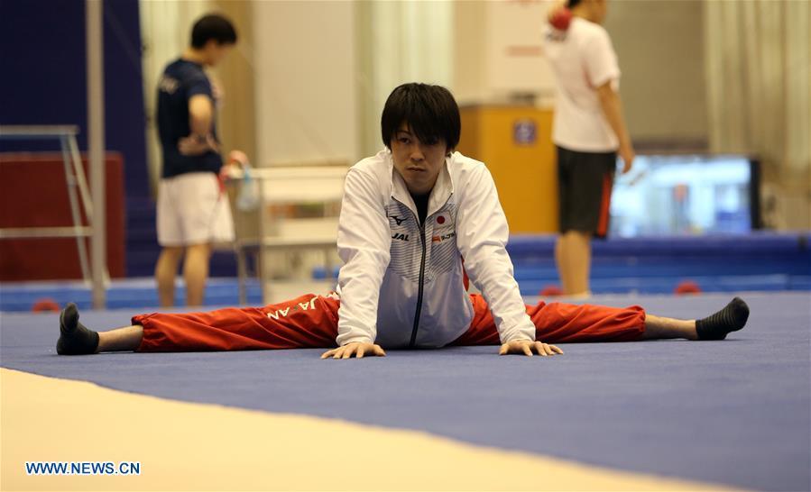 Japanese gymnast Uchimura Kohei warms up during a training in Beijing, capital of China, Jan. 30, 2019. First-ever China-Japan gymnastics co-training camp started here on Jan. 27. (Xinhua/Luo Yuan)