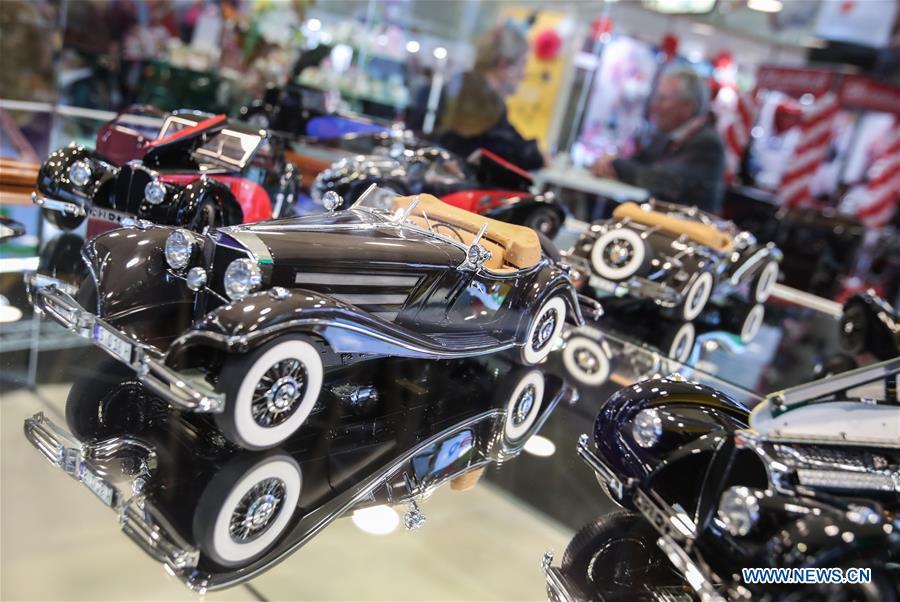 Model vehicles are displayed at the booth of Bauer in the Spielwarenmesse exhibition in Nuremberg, Germany, Jan. 30, 2019. Spielwarenmesse, a leading international fair for toys, hobbies and leisure, kicked off in Nuremberg on Wednesday. Around 2,900 manufacturers from all over the world gathered at the annual trade fair, which will last until Feb. 3 and is expected to attract 71,000 visitors from over 125 nations and regions. (Xinhua/Shan Yuqi)