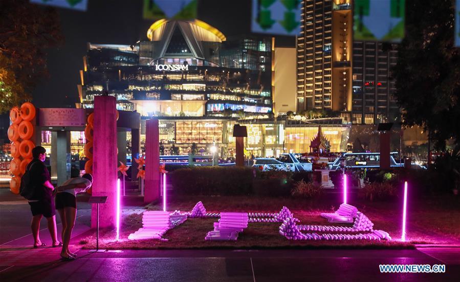 Visitors view a light installation during the Bangkok Design Week 2019 in Bangkok, Thailand, Jan. 30, 2019. The Bangkok Design Week 2019 was held under the theme \