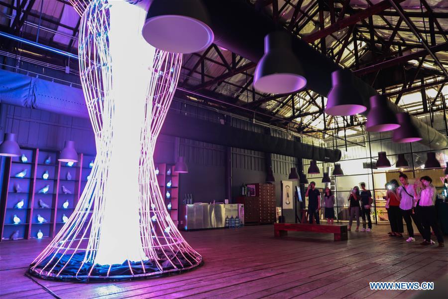 <?php echo strip_tags(addslashes(Visitors view TOTEM light installation during the Bangkok Design Week 2019 in Bangkok, Thailand, Jan. 30, 2019. The Bangkok Design Week 2019 was held under the theme 