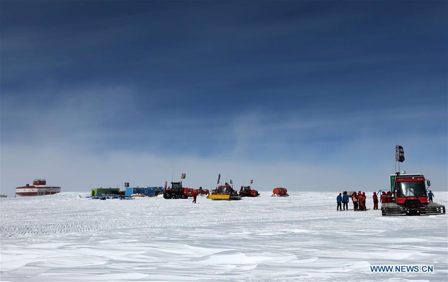 <?php echo strip_tags(addslashes(The Kunlun team of China's 35th Antarctic expedition arrives at the Taishan station to join the Taishan team, in Antarctica, Jan. 31, 2019. (Xinhua/Liu Shiping))) ?>
