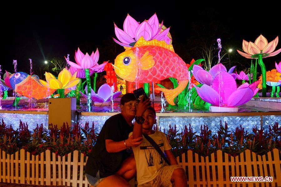 People visit the Chinese New Year Lantern Festival at Dong Zen Temple in Jenjarom of Malaysia, Jan. 31, 2019. The Lantern Festival will run until Feb. 19. (Xinhua/Chong Voon Chung)
