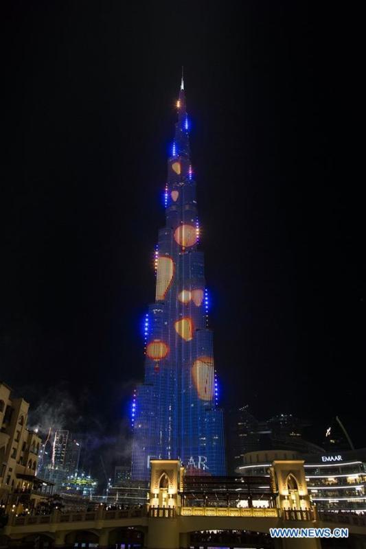 <?php echo strip_tags(addslashes(Light show is seen at Burj Khalifa, the world's tallest building, to celebrate the Chinese Lunar New Year in Downtown Dubai, the United Arab Emirates (UAE), Feb. 4, 2019. The Chinese Lunar New Year falls on Feb. 5 this year. (Xinhua/Mahmoud Khaled))) ?>
