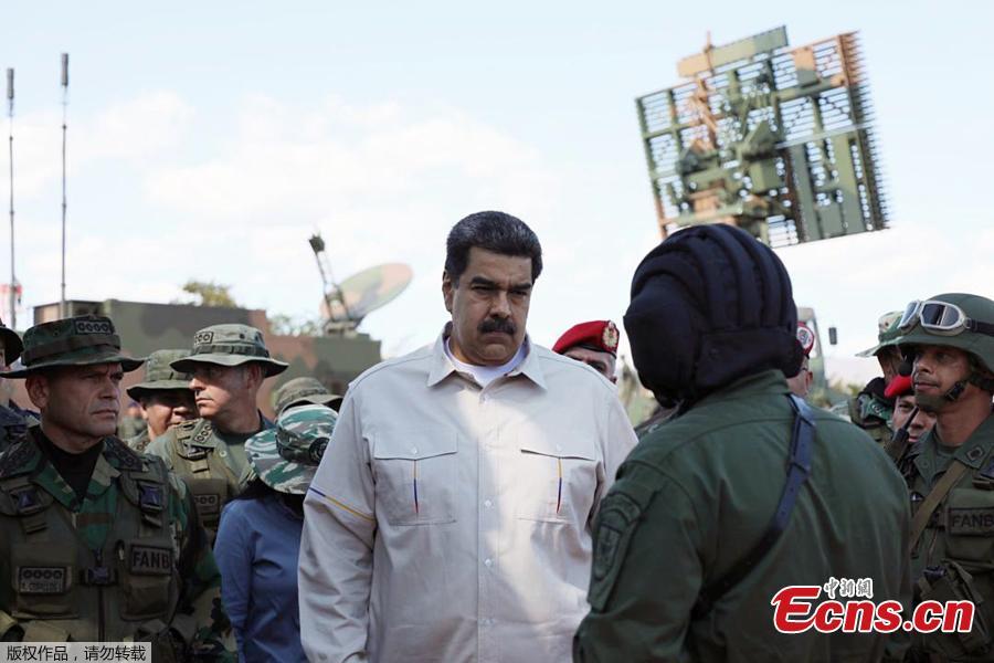 Venezuelan President Nicolas Maduro leads military exercises on Sunday, Feb. 10, 2019, pledging to strengthen the country\'s anti-aircraft defensive system. Maduro said he will make \
