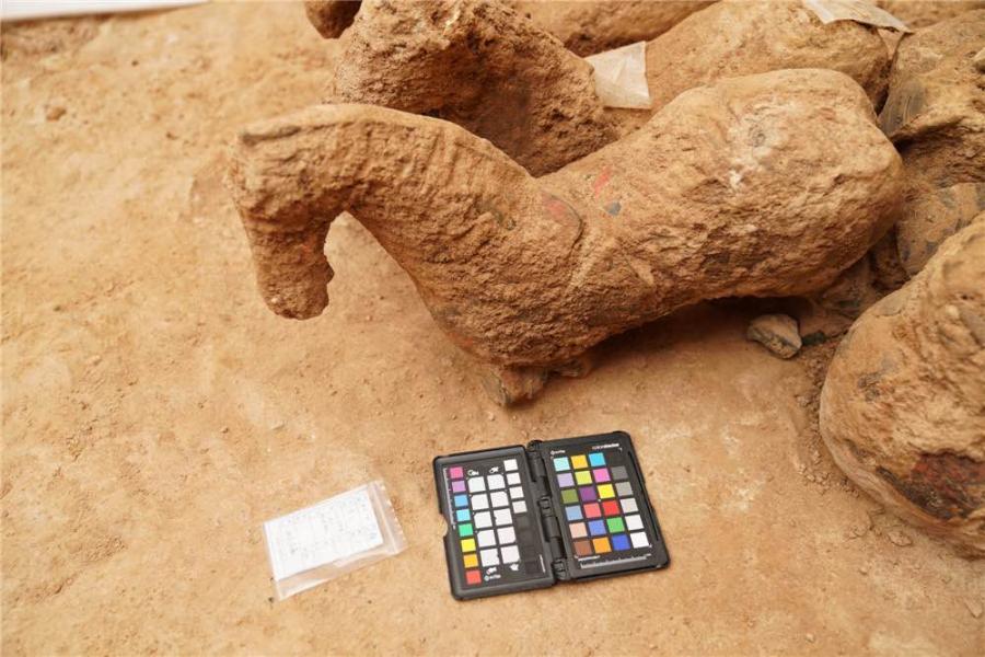 A collection of painted terracotta was discovered in Pingdu, a county-level city in Qingdao, Shandong Province (Photo by Peng Yu/for chinadaily.com.cn)