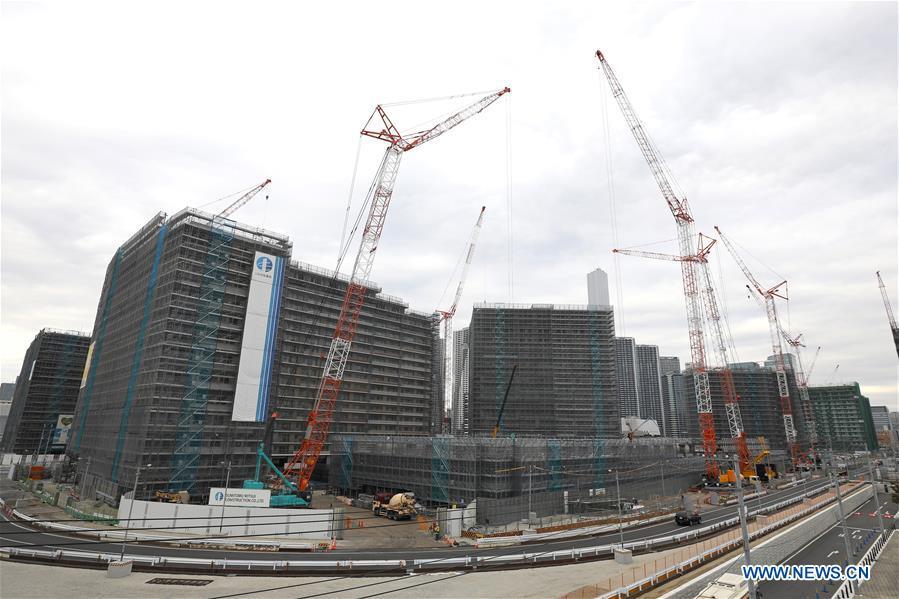 The athletes\' village of the Tokyo 2020 Olympic Games is under construction in Tokyo, Japan, on Feb. 12, 2019. (Xinhua/Du Xiaoyi)