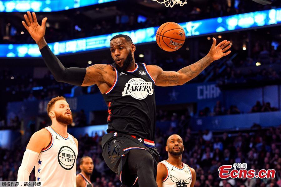 Team LeBron, down by 20 in the second half, finally got firing and went on to beat Team Giannis 178-164 in the 2019 NBA All-Star Game at Spectrum Center, Charlotte, North Carolina, Feb. 17, 2019. (Photo/Agencies)