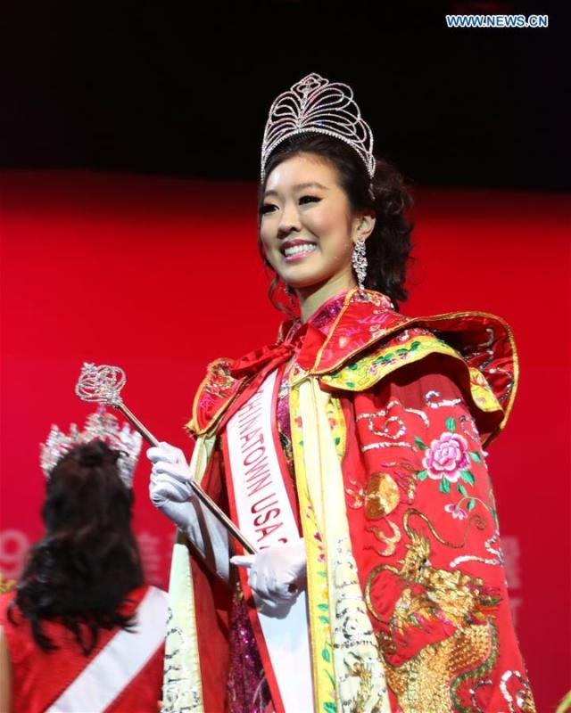 Katherine Wu wins the champion during the final of the 2019 Miss Chinatown U.S.A. Pageant in San Francisco, the United States, Feb. 16, 2019. A total of 12 contestants took part in the final competition organized by San Francisco Chinese Chamber of Commerce. (Xinhua/Liu Yilin)