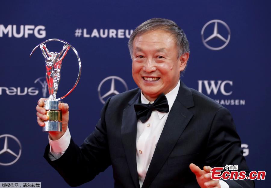 Chinese climber Xia Boyu poses as he celebrates winning the Sporting Moment of the Year award at Laureus World Sports Awards in Salle des Etoiles, Monaco, Feb. 18, 2019. (Photo/Agencies)