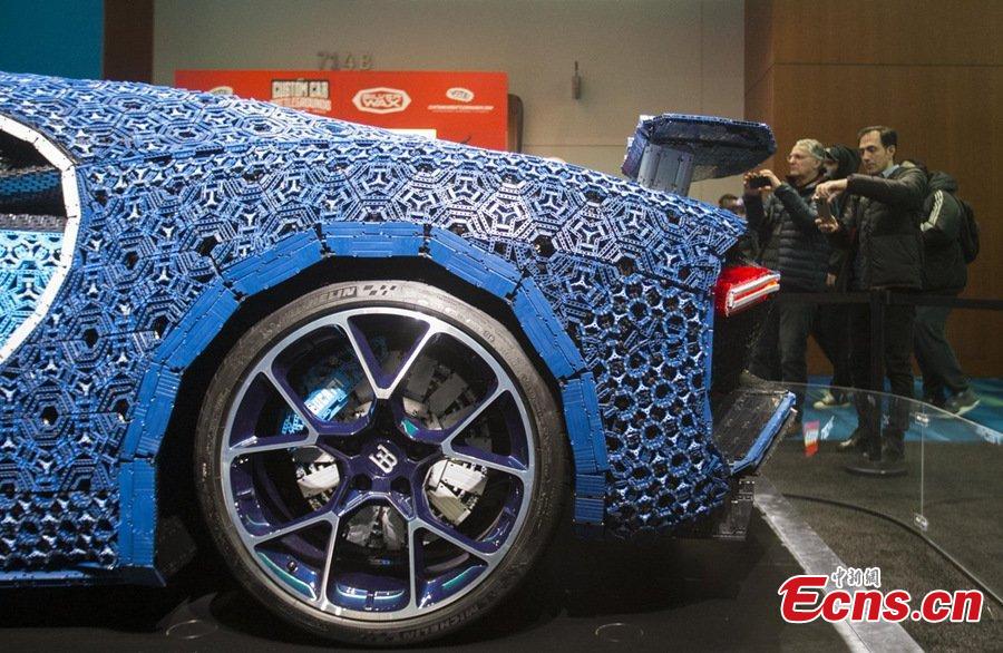 Drivable full-size Bugatti Chiron model made of LEGO Technic elements seen at Toronto Auto Show 2019, Feb. 19, 2019. (Photo/China News Service)