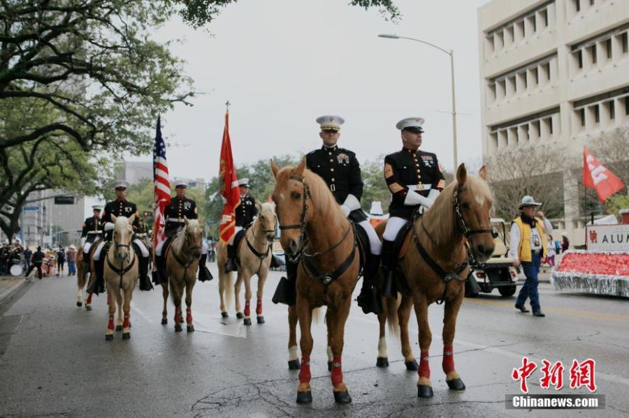 <?php echo strip_tags(addslashes(The Downtown Rodeo Parade in Houston, U.S., Feb. 23, 2019. The annual event celebrates Western heritage and marks the beginning of the Houston Livestock Show and Rodeo season, a tradition since 1938. (Photo: China News Service/Li Ang))) ?>