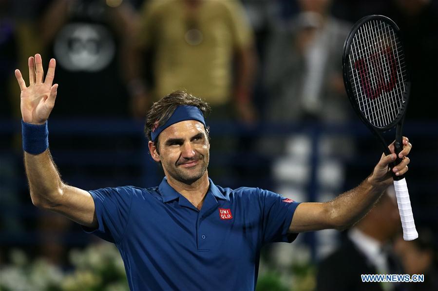 <?php echo strip_tags(addslashes(Roger Federer of Switzerland celebrates after winning the singles first round match between Roger Federer of Switzerland and Philipp Kohlschreiber of Germany at the ATP Dubai Duty Free Tennis Championships 2019 in Dubai, the United Arab Emirates, Feb. 25, 2019. Roger Federer won 2-1. (Xinhua/Mahmoud Khaled))) ?>