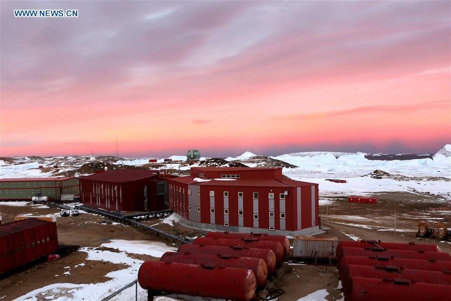 Photo taken on Feb. 12, 2019 shows a view of Zhongshan Station, a Chinese research base in Antarctica. The Zhongshan Station, set up on Feb. 26, 1989, was the second of four scientific research bases on the Antarctic ice sheet built by China since 1964. Today it remains a logistical transit hub for inland expedition on the icy continent. Over the past 30 years, the Zhongshan Station has grown into a modern \