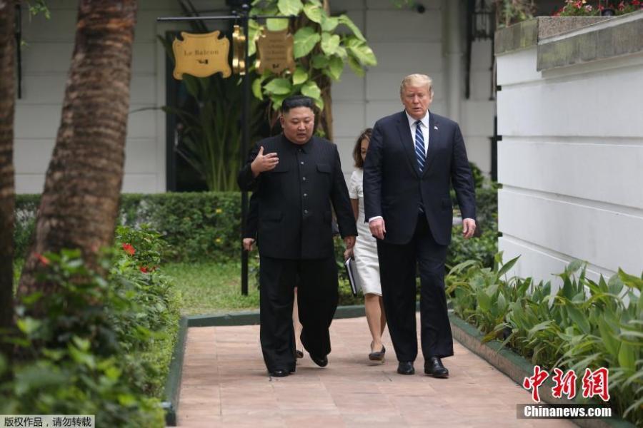 <?php echo strip_tags(addslashes(U.S. President Donald Trump and DPRK top leader Kim Jong-un take a walk after their one-on-one talk at the Sofitel Legend Metropole Hanoi hotel, Feb. 28, 2019, in Hanoi.(Photo/Agencies))) ?>