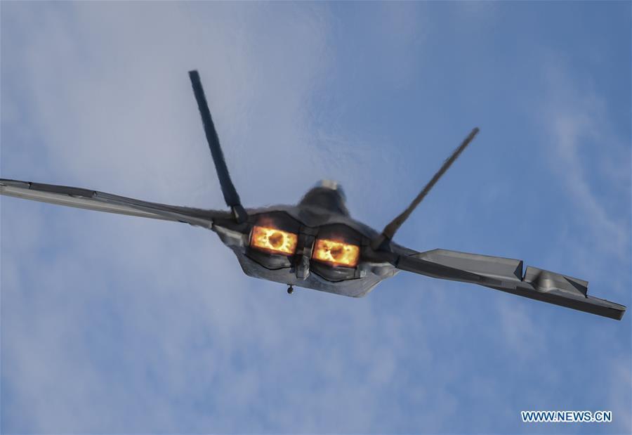 <?php echo strip_tags(addslashes(A U.S.Air Force F-22 flies during the Australian International Airshow and Aerospace & Defence Exposition at the Avalon Airport, Melbourne, on Feb. 28, 2019. (Xinhua/Bai Xuefei))) ?>