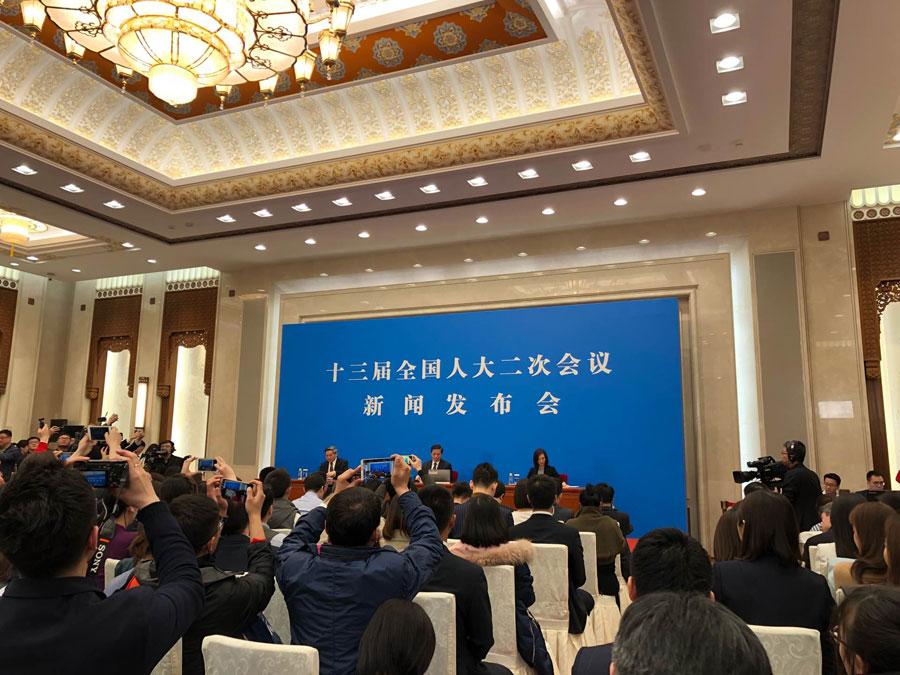 <?php echo strip_tags(addslashes(The 13th National People's Congress, the top legislature, holds a news conference in Beijing on March 4, 2019.  (Photo/chinadaily.com.cn))) ?>