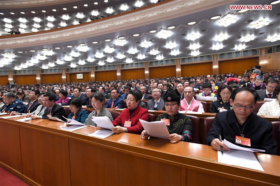 Members of the 13th National Committee of the Chinese People\'s Political Consultative Conference (CPPCC) attend the opening meeting of the second session of the 13th CPPCC National Committee at the Great Hall of the People in Beijing, capital of China, March 3, 2019. (Xinhua/Rao Aimin)