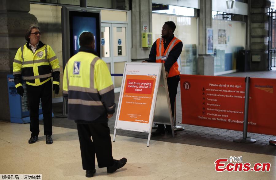 Security personnel stand guard outside Waterloo station in central London on March 5, 2019, following a report of a suspicious package at the station, March 5, 2019. (Photo/Agencies)