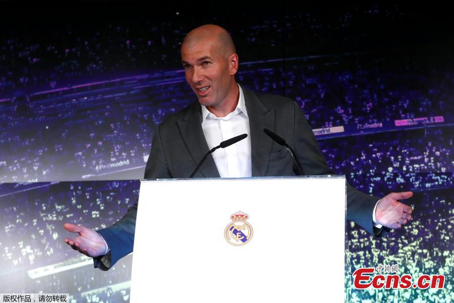 Newly appointed Real Madrid head coach Zinedine Zidane speaks during a press conference in Madrid, March 11, 2019. (Photo/Agencies)