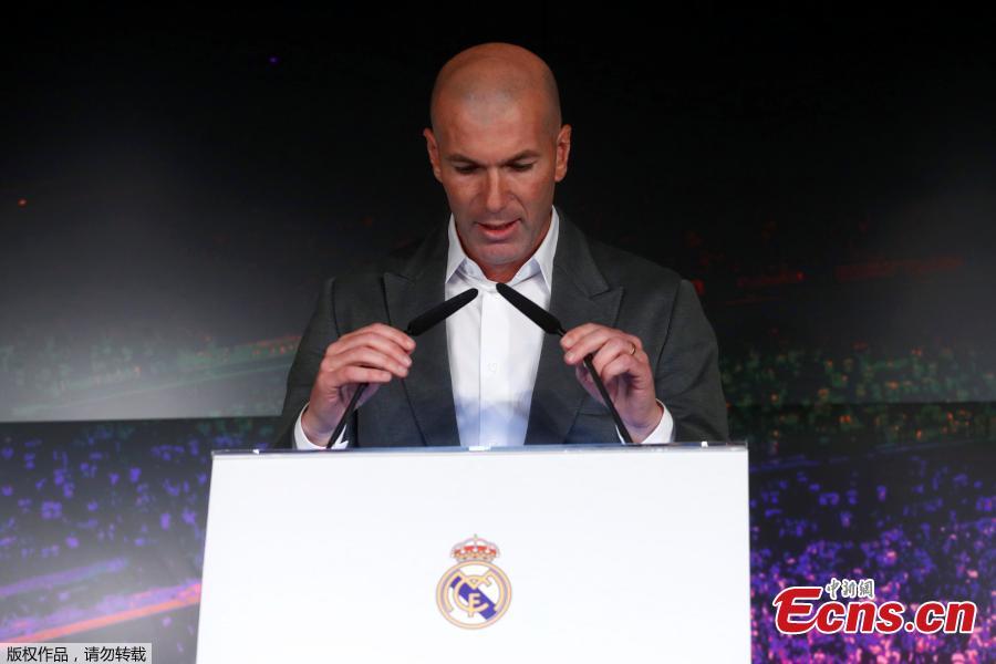 Newly appointed Real Madrid head coach Zinedine Zidane speaks during a press conference in Madrid, March 11, 2019. (Photo/Agencies)

Zinedine Zidane is returning to coach Real Madrid, the club he led to three straight Champions League titles.