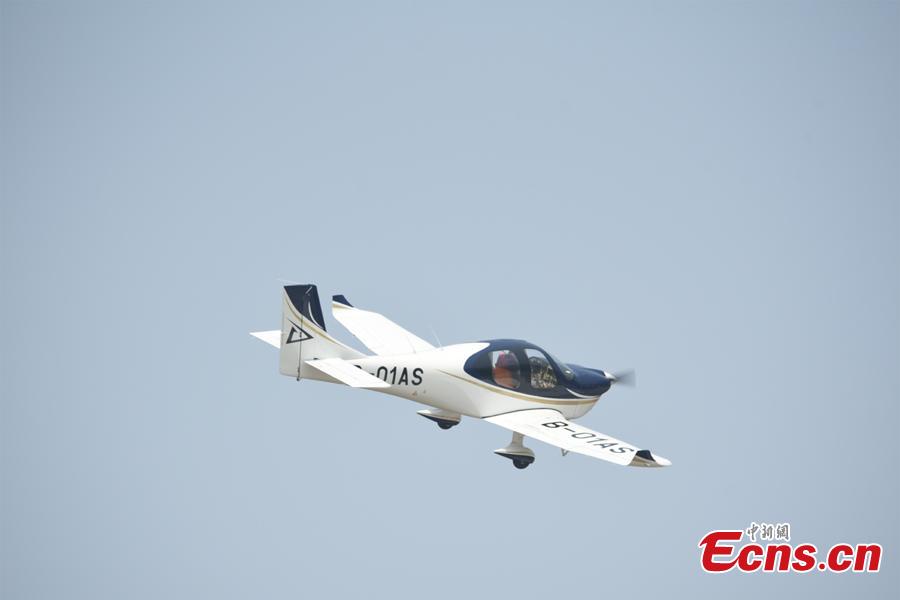 <?php echo strip_tags(addslashes(An aircraft developed by Guanyi General Aviation undergoes a test flight at Hengdian Airport in Zhejiang Province, March 11, 2019. The private company said independent intellectual property rights had been secured for the general-purpose aircraft GA20. The 30-minute test flight showed the aircraft flew smoothly and landed safely. (Photo provided to China News Service))) ?>