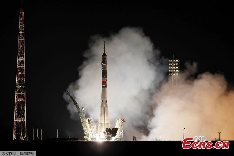 The Soyuz MS-12 spacecraft carrying the crew formed of Aleksey Ovchinin of Russia, Nick Hague and Christina Koch of the U.S. blasts off to the International Space Station (ISS) from the launchpad at the Baikonur Cosmodrome, Kazakhstan March 15, 2019. (Photo/Agencies)