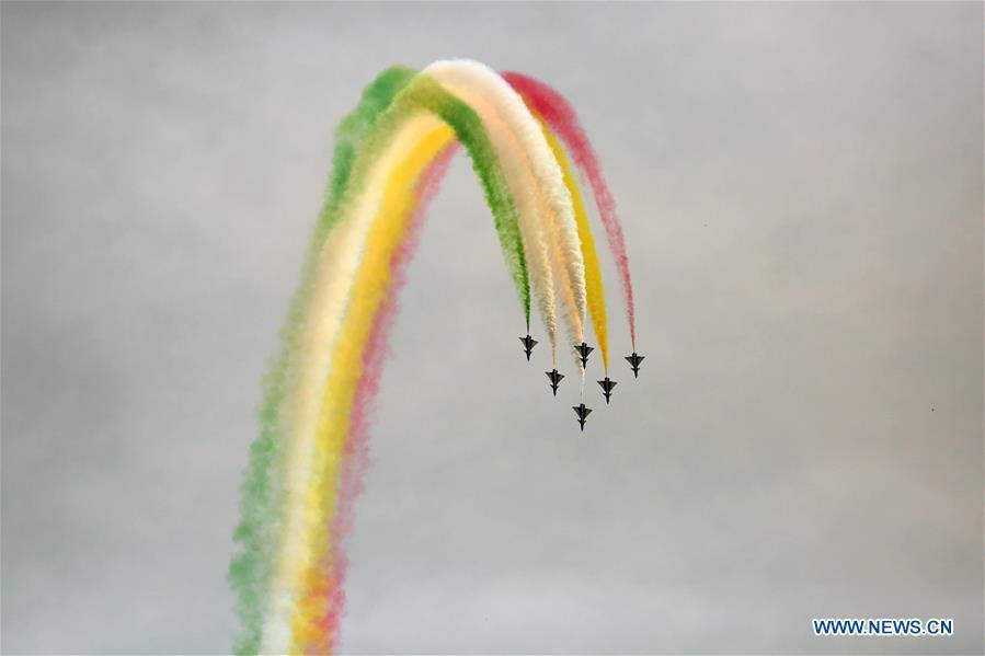 <?php echo strip_tags(addslashes(J-10 fighter jets of China's Bayi Aerobatic Team perform during the rehearsal of the Pakistan National Day army parade in Islamabad, capital of Pakistan, March 18, 2019. Pakistan National Day, also known as Pakistan Resolution Day or Republic Day, is celebrated annually on March 23. (Xinhua/Ahmad Kamal))) ?>