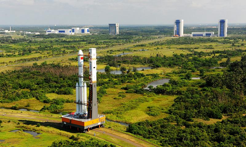 On April 20, 2017, A Long March 7 Y2 carrier rocket arrived at a launch center in south China in preparation for the launch of China\'s first cargo spacecraft Tianzhou 1. (Photo provided by China Aerospace Science and Technology Corporation)