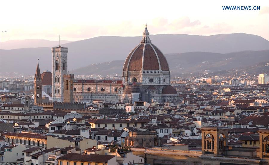 Photo taken on March 8, 2019 shows the city view of Florence, Italy. (Xinhua/Cheng Tingting)