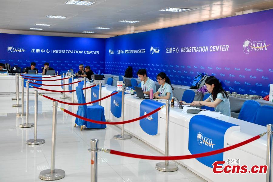 A view of the registration centre for the Boao Forum for Asia (BFA) in Boao, South China\'s Hainan Province, March 24, 2019. The conference, scheduled to take place from March 26 to 29, will be themed \
