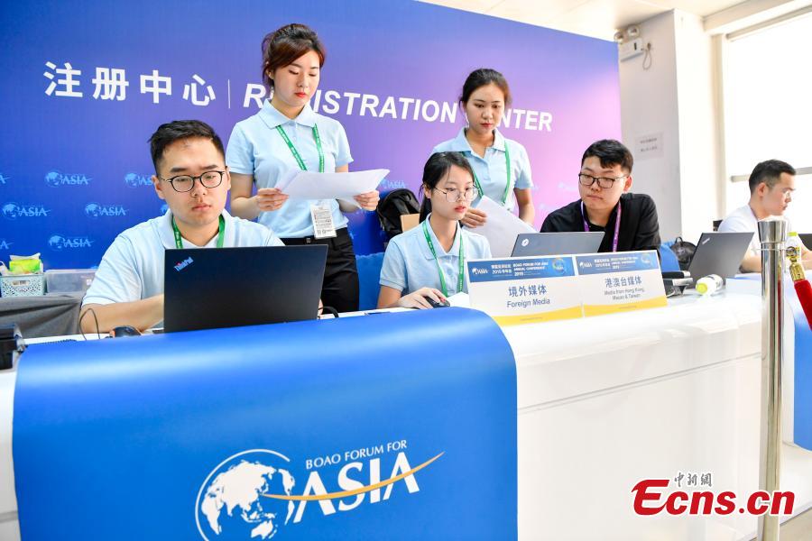 A view of the registration centre for the Boao Forum for Asia (BFA) in Boao, South China\'s Hainan Province, March 24, 2019. The conference, scheduled to take place from March 26 to 29, will be themed \