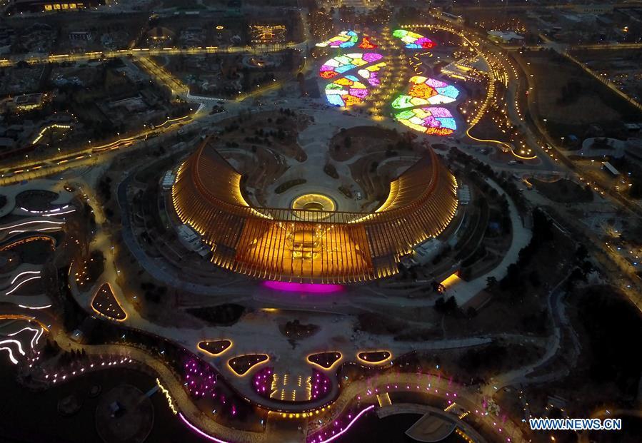 <?php echo strip_tags(addslashes(Aerial photo taken on March 26, 2019 shows the night view of China Pavilion of the International Horticultural Exhibition 2019 Beijing China (Expo 2019 Beijing) in Yanqing District of Beijing, capital of China. The 2019 Beijing International Horticultural Exhibition is slated to kick off on April 29, 2019. (Xinhua/Zhang Chenlin))) ?>
