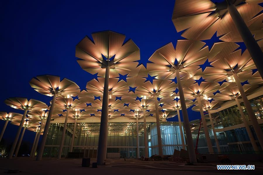 <?php echo strip_tags(addslashes(Aerial photo taken on March 26, 2019 shows the night view of International Pavilion of the International Horticultural Exhibition 2019 Beijing China (Expo 2019 Beijing) in Yanqing District of Beijing, capital of China. The 2019 Beijing International Horticultural Exhibition is slated to kick off on April 29, 2019. (Xinhua/Ju Huanzong))) ?>